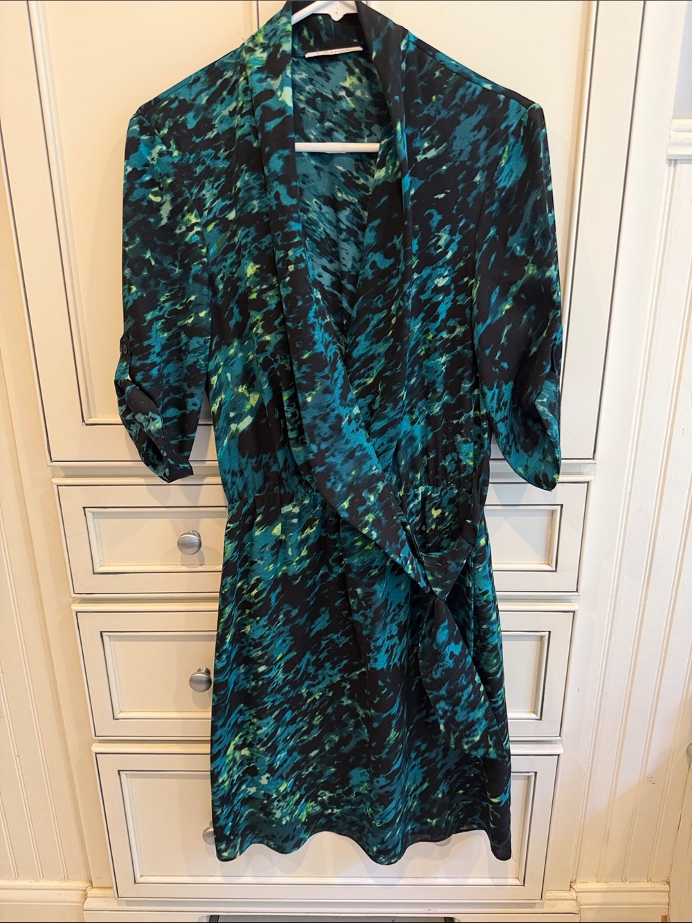 Tahari Teal & Black Printed Midi Dress